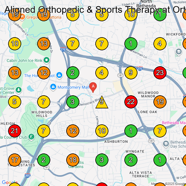 Aligned Orthopedic & Sports Therapy at OrthoBethesda Physical Therapy Clinic GeoGrid ranking map for The 10215
